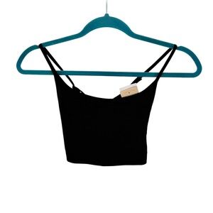 New Spiritual Gangster Tatum Seamless Bra Black Ribbed Keyhole M/L Activewear